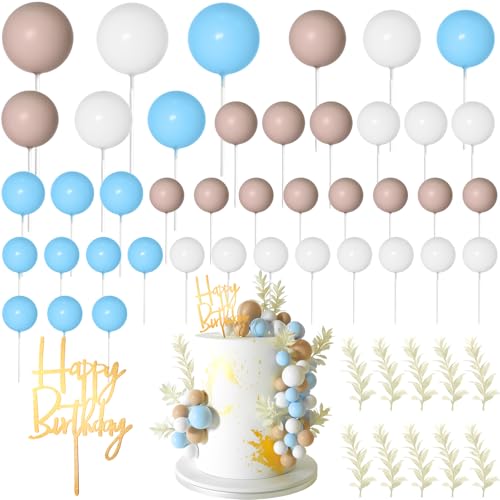 MIAHART Kugel-Kuchenaufsätze, Boho-Gras-Kuchenaufsatz, Dekoration für Geburtstag, Hochzeit, Babyparty, Party-Dekorationen, Boho-Motto-Partyzubehör (Khaki, Weiß, Hellblau) von MIAHART