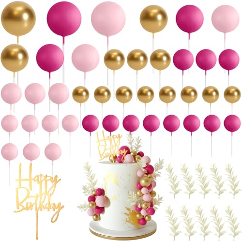MIAHART Kugel-Kuchenaufsätze, Boho-Gras-Kuchenaufsatz, Dekoration für Geburtstag, Hochzeit, Babyparty, Party-Dekorationen, Boho-Motto-Partyzubehör (Rosa, Gold, Hellrosa) von MIAHART