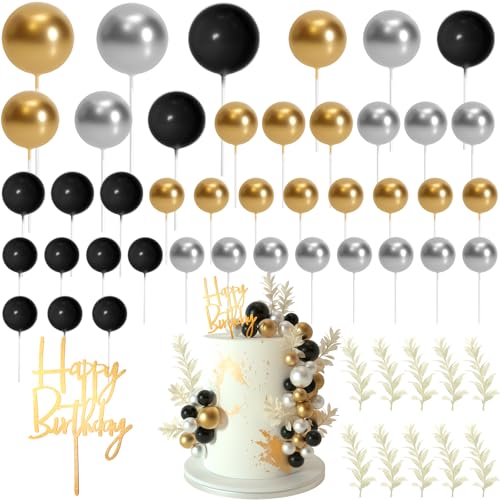 MIAHART Kugel-Kuchenaufsätze, Boho-Gras-Kuchenaufsatz, Dekoration für Geburtstag, Hochzeit, Babyparty, Party-Dekorationen, Boho-Motto-Partyzubehör (Schwarz, Gold, Silber) von MIAHART