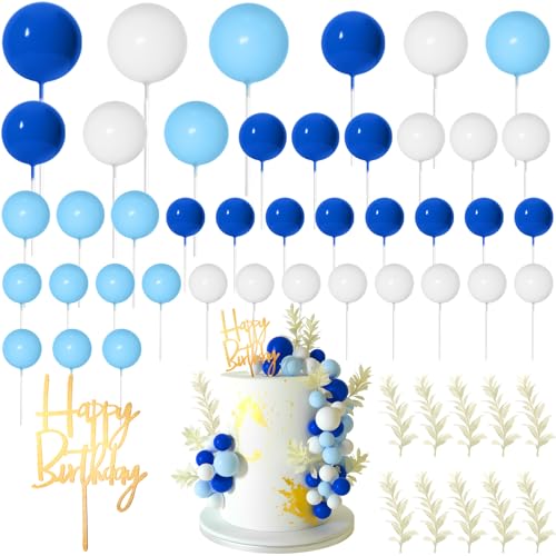 MIAHART Kugel-Kuchenaufsätze, Boho-Gras-Kuchenaufsatz, Dekoration für Geburtstag, Hochzeit, Babyparty, Party-Dekorationen, Boho-Motto-Partyzubehör (blau, weiß, hellblau) von MIAHART