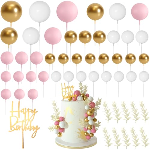 MIAHART Kugel-Kuchenaufsätze, Boho-Gras-Kuchenaufsatz, Dekoration für Geburtstag, Hochzeit, Babyparty, Party-Dekorationen, Boho-Motto-Partyzubehör (weiß, gold, rosa) von MIAHART