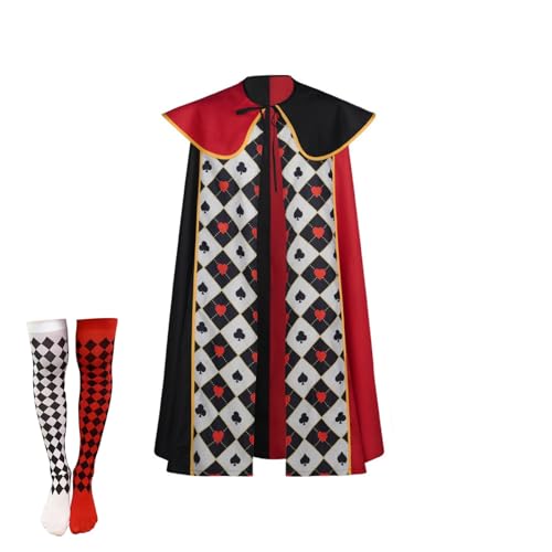 MIAOCOS Royal Queen Umhang Herz-Kostüm, 2 Stück, rot-schwarzer Umhang mit Socken, Halloween, Party, Abschlussball, Theater, Cosplay, Zubehör, Umhang mit Socken, Einheitsgröße MIAOCOS Royal Queen Umhang Herz-Kostüm, 2 Stück, rot-schwarzer Umhang mit Socken, Halloween, Party, Abschlussball, Theater, Cosplay, Zubehör, Umhang mit Socken, Einheitsgröße von MIAOCOS