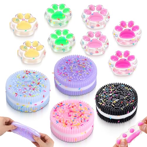 MICHIHOMIE 4 Stück Biscuit Stress Relief Toy und 8 x Squishy Spielzeug Mini Katzenpfoten, Soft Squeeze Biscuit Toys, Montessori Sensorisches Quetschspielzeug für Autismus Spielzubehör von MICHIHOMIE