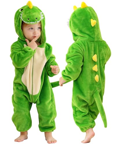 MICHLEY Baby-Strampler mit Kapuze, Uni, Tierkleid für Halloween, 2-36 Monate, grüner Dinosaurier, 24-30 Monate/Körpergröße: 89-99 cm MICHLEY Baby-Strampler mit Kapuze, Uni, Tierkleid für Halloween, 2-36 Monate, grüner Dinosaurier, 24-30 Monate/Körpergröße: 89-99 cm von MICHLEY