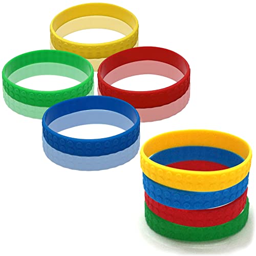 MICREEN 8 Stück Gummi Silikon Armbänder für Kinder, Buntes Baustein Armband für Geschenk Festival Party (Rot, Gelb, Blau, Grün) von MICREEN