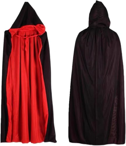 MIDERDO 140cm Umhang mit Kapuze für Halloween - Schwarz Rot Halloween Umhang Vampir Kostüm mit Kapuze - Doppelseitig Kapuzenumhang für Erwachsene Cosplay Halloween Kostüm Make-up Party - Größe M von MIDERDO