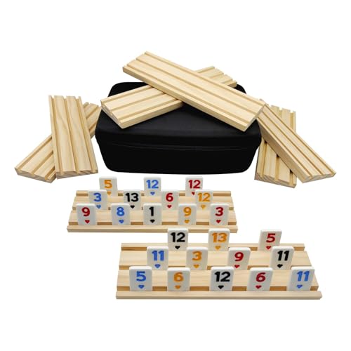 MIDOLITE Rummy Cube 8 Spieler Edition mit 8 Holzregalen, Rommé-Würfel-Spiel mit Koffer, 8 Spieler mit tragbarer Hülle, 214 Fliesen, Rommé-Würfel, Reisespiel-Set für Familie, Erwachsene, Kinder von MIDOLITE