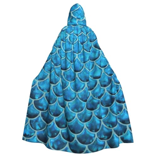 MIEKGPS Blauer Fischschuppen-Druck Kapuzenumhang Halloween-Kostüm Lange Robe Umhang Kostüm für Erwachsene Damen Herren von MIEKGPS