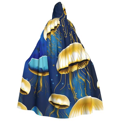MIEKGPS Blauer und goldener Quallen-Druck, großer Kapuzenumhang, Halloween-Kostüm, langer Robe, Umhang für Erwachsene, Damen, Herren MIEKGPS Blauer und goldener Quallen-Druck, großer Kapuzenumhang, Halloween-Kostüm, langer Robe, Umhang für Erwachsene, Damen, Herren von MIEKGPS