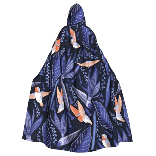 MIEKGPS Blauer und orangefarbener Vogel-Druck, Kapuzenumhang, Halloween-Kostüm, langer Robe, Umhang Kostüm für Erwachsene, Damen und Herren von MIEKGPS