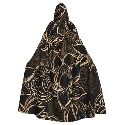 MIEKGPS Boho Gold Lotus Blumen Druck Kapuzenumhang Halloween Kostüm Lange Robe Umhang Kostüm für Erwachsene Damen Herren von MIEKGPS