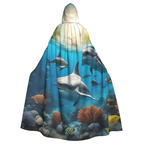 MIEKGPS Delfine Sea Turtle Shark Octopus Coral Print Hooded Cloak Halloween Costume, Long Robe Cape Costume for Adults, Women and Men MIEKGPS Delfine Sea Turtle Shark Octopus Coral Print Hooded Cloak Halloween Costume, Long Robe Cape Costume for Adults, Women and Men von MIEKGPS