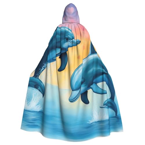 MIEKGPS Dolphins in Love Print Hooded Cloak Halloween Costume, Long Robe Cape Costume for Adults, Women and Men von MIEKGPS