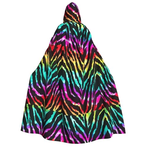 MIEKGPS Farbenfroher Regenbogen-Zebra-Druck, großer Umhang mit Kapuze, Halloween-Kostüm, langer Robe, Umhang für Erwachsene, Damen, Herren MIEKGPS Farbenfroher Regenbogen-Zebra-Druck, großer Umhang mit Kapuze, Halloween-Kostüm, langer Robe, Umhang für Erwachsene, Damen, Herren von MIEKGPS