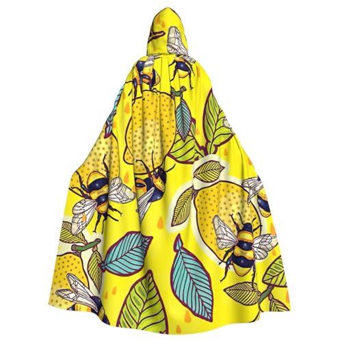 MIEKGPS Gelbe Zitrone und Bienen-Druck, Kapuzenumhang, Halloween-Kostüm, langer Robe, Umhang Kostüm für Erwachsene, Damen und Herren MIEKGPS Gelbe Zitrone und Bienen-Druck, Kapuzenumhang, Halloween-Kostüm, langer Robe, Umhang Kostüm für Erwachsene, Damen und Herren von MIEKGPS