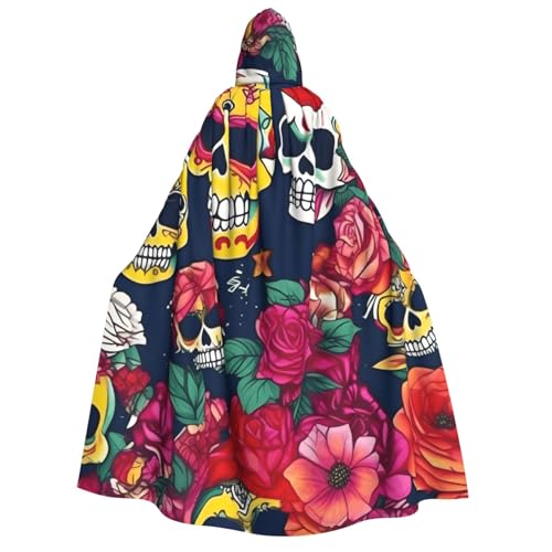 MIEKGPS Großer Kapuzenumhang mit Zucker- und Totenkopf- und Blumendruck, Halloween-Kostüm, langer Robe, Umhang für Erwachsene, Damen, Herren MIEKGPS Großer Kapuzenumhang mit Zucker- und Totenkopf- und Blumendruck, Halloween-Kostüm, langer Robe, Umhang für Erwachsene, Damen, Herren von MIEKGPS