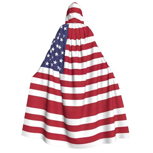 MIEKGPS Großer Kapuzenumhang mit amerikanischer Flagge, Halloween-Kostüm, langer Robe, Umhang für Erwachsene, Damen, Herren von MIEKGPS