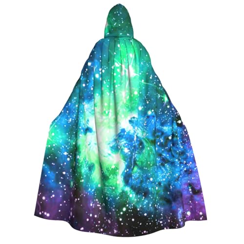 MIEKGPS Grüner blauer lila Galaxie-Druck, großer Umhang mit Kapuze, Halloween-Kostüm, langer Robe, Umhang für Erwachsene, Damen, Herren von MIEKGPS