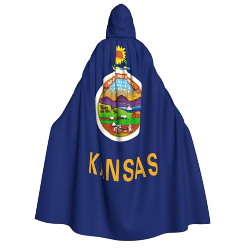 MIEKGPS Kansas State Flag Print Large Hooded Cloak Halloween Costume, Long Robe Cape Costume for Adults Women Men von MIEKGPS