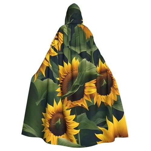 MIEKGPS Kapuzenumhang mit Pflanzenmotiv und Sonnenblumen-Druck, Halloween-Kostüm, langer Robe, Umhang für Erwachsene, Damen und Herren von MIEKGPS