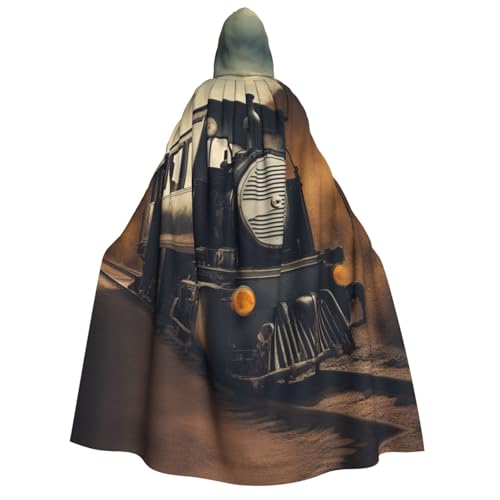 MIEKGPS Lokomotiven-Druck, großer Kapuzenumhang, Halloween-Kostüm, langer Robe, Umhang, Kostüm für Erwachsene, Damen, Herren von MIEKGPS