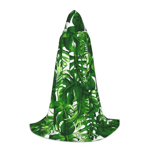 MIEKGPS Monstera Deliciosa Kapuzenumhang mit Bananenpalmen-Druck, klein, Halloween-Kostüm, Robe, Umhang, Halloween, Cosplay, Hexe von MIEKGPS