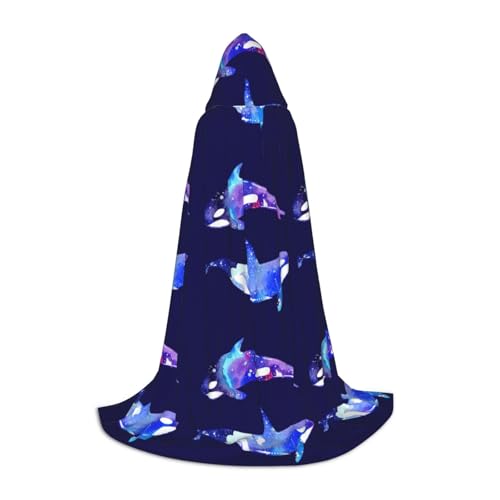 MIEKGPS Orca-Killer-Wal-Druck, kleine Größe, Kapuzenumhang, Halloween-Kostüm, Umhang, Halloween, Cosplay, Hexe von MIEKGPS