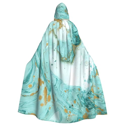 MIEKGPS Türkisfarbener goldfarbener Marmor-Druck, Kapuzenumhang, Halloween-Kostüm, langer Robe-Umhang, Kostüm für Erwachsene, Damen und Herren von MIEKGPS