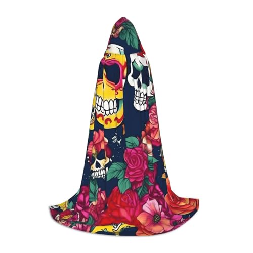 MIEKGPS Umhang mit Zucker- und Totenkopf- und Blumendruck, klein, mit Kapuze, Halloween-Kostüm, Umhang, Halloween, Cosplay, Hexe MIEKGPS Umhang mit Zucker- und Totenkopf- und Blumendruck, klein, mit Kapuze, Halloween-Kostüm, Umhang, Halloween, Cosplay, Hexe von MIEKGPS