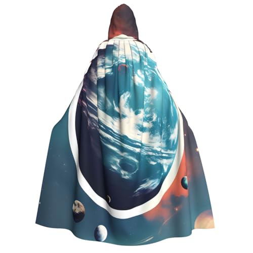 MIEKGPS Weltraumplanet Erddruck großer Kapuzenumhang Halloween-Kostüm, langer Robe, Umhang Kostüm für Erwachsene, Damen, Herren von MIEKGPS