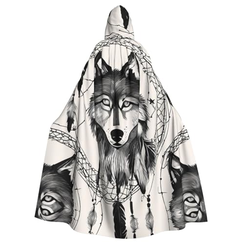 MIEKGPS Wölfe und Traumfänger01 Druck Kapuzenumhang Halloween Kostüm Lange Robe Umhang Kostüm für Erwachsene, Damen und Herren von MIEKGPS