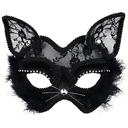 MIELE KOHLER katzenmaske Catwoman Katzen Maske Halbes Gesicht Katzenmaske Karneval Maske Fasching Kostüm Sexy Outfit für Damen Halloween Masquerade Mask (Black) von MIELE KOHLER