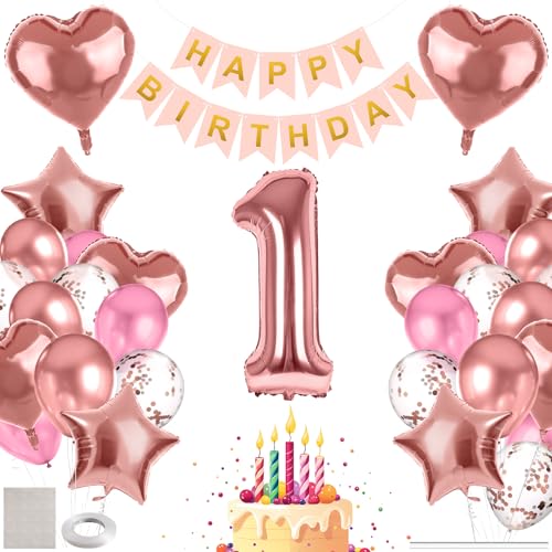 MIEWAA 1 Jahr Geburtstag Deko Luftballons Set Geburtstagsdeko Baby Erster mit 1st HAPPY BIRTHDAY Banner Latexballons Konfetti Ballons Folienballons Partydeko für Mädchen Kinder Roségold Rosa MIEWAA 1 Jahr Geburtstag Deko Luftballons Set Geburtstagsdeko Baby Erster mit 1st HAPPY BIRTHDAY Banner Latexballons Konfetti Ballons Folienballons Partydeko für Mädchen Kinder Roségold Rosa von MIEWAA