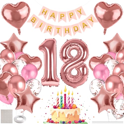 MIEWAA 18 Jahre Geburtstag Deko Luftballons Set Geburtstagsdeko mit 18th HAPPY BIRTHDAY Banner Latexballons Konfetti Ballons Folienballons Partydeko für Mädchen Teenager Roségold Rosa MIEWAA 18 Jahre Geburtstag Deko Luftballons Set Geburtstagsdeko mit 18th HAPPY BIRTHDAY Banner Latexballons Konfetti Ballons Folienballons Partydeko für Mädchen Teenager Roségold Rosa von MIEWAA