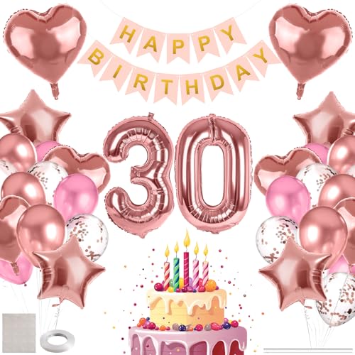MIEWAA 30 Jahre Geburtstag Deko Luftballons Set Geburtstagsdeko mit 30th HAPPY BIRTHDAY Banner Latexballons Konfetti Ballons Folienballons Partydeko für Frau Roségold Rosa MIEWAA 30 Jahre Geburtstag Deko Luftballons Set Geburtstagsdeko mit 30th HAPPY BIRTHDAY Banner Latexballons Konfetti Ballons Folienballons Partydeko für Frau Roségold Rosa von MIEWAA