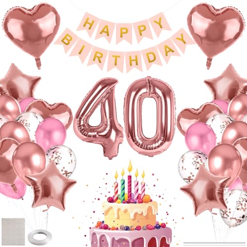 MIEWAA 40 Jahre Geburtstag Deko Luftballons Set Geburtstagsdeko mit 40th HAPPY BIRTHDAY Banner Latexballons Konfetti Ballons Folienballons Partydeko für Frau Roségold Rosa MIEWAA 40 Jahre Geburtstag Deko Luftballons Set Geburtstagsdeko mit 40th HAPPY BIRTHDAY Banner Latexballons Konfetti Ballons Folienballons Partydeko für Frau Roségold Rosa von MIEWAA
