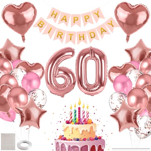 MIEWAA 60 Jahre Geburtstag Deko Luftballons Set Geburtstagsdeko mit 60th HAPPY BIRTHDAY Banner Latexballons Konfetti Ballons Folienballons Partydeko für Frau Roségold Rosa MIEWAA 60 Jahre Geburtstag Deko Luftballons Set Geburtstagsdeko mit 60th HAPPY BIRTHDAY Banner Latexballons Konfetti Ballons Folienballons Partydeko für Frau Roségold Rosa von MIEWAA