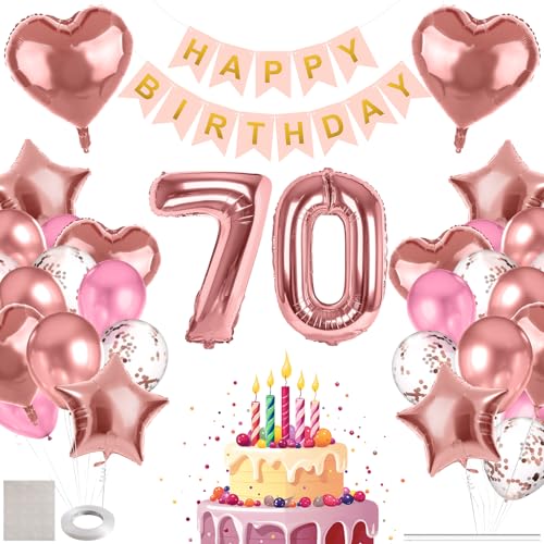 MIEWAA 70 Jahre Geburtstag Deko Luftballons Set Geburtstagsdeko mit 70th HAPPY BIRTHDAY Banner Latexballons Konfetti Ballons Folienballons Partydeko für Frau Roségold Rosa MIEWAA 70 Jahre Geburtstag Deko Luftballons Set Geburtstagsdeko mit 70th HAPPY BIRTHDAY Banner Latexballons Konfetti Ballons Folienballons Partydeko für Frau Roségold Rosa von MIEWAA
