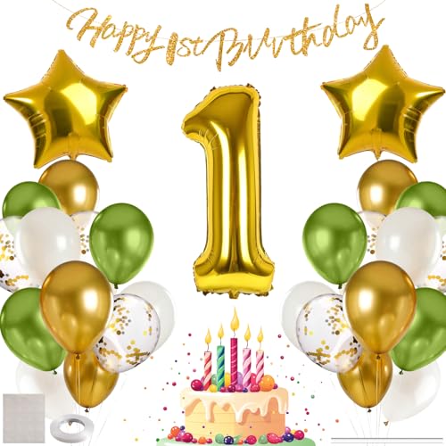 MIEWAA 1 Jahr Geburtstag Deko Luftballons Set Geburtstagsdeko Baby Erster mit 1st HAPPY BIRTHDAY Banner Latexballons Konfetti Ballons Folienballons Partydeko für Mädchen Junge Kinder Grün-Gold-Weiß MIEWAA 1 Jahr Geburtstag Deko Luftballons Set Geburtstagsdeko Baby Erster mit 1st HAPPY BIRTHDAY Banner Latexballons Konfetti Ballons Folienballons Partydeko für Mädchen Junge Kinder Grün-Gold-Weiß von MIEWAA