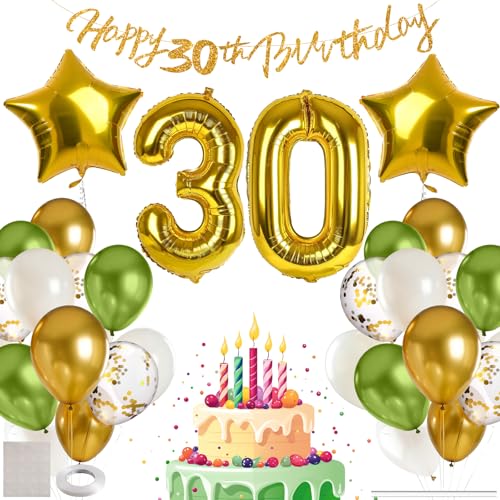 MIEWAA 30 Jahre Geburtstag Deko Luftballons Set Geburtstagsdeko mit 30th HAPPY BIRTHDAY Banner Latexballons Konfetti Ballons Folienballons Partydeko für Frau Mann Grün-Gold-Weiß MIEWAA 30 Jahre Geburtstag Deko Luftballons Set Geburtstagsdeko mit 30th HAPPY BIRTHDAY Banner Latexballons Konfetti Ballons Folienballons Partydeko für Frau Mann Grün-Gold-Weiß von MIEWAA