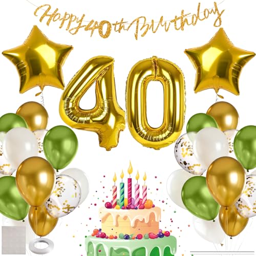 MIEWAA 40 Jahre Geburtstag Deko Luftballons Set Geburtstagsdeko mit 40th HAPPY BIRTHDAY Banner Latexballons Konfetti Ballons Folienballons Partydeko für Frau Mann Grün-Gold-Weiß MIEWAA 40 Jahre Geburtstag Deko Luftballons Set Geburtstagsdeko mit 40th HAPPY BIRTHDAY Banner Latexballons Konfetti Ballons Folienballons Partydeko für Frau Mann Grün-Gold-Weiß von MIEWAA