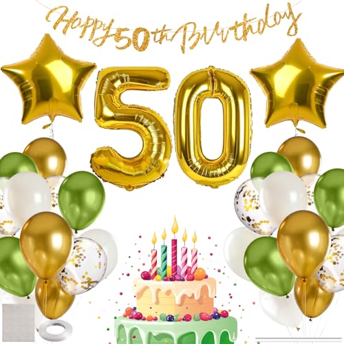 MIEWAA 50 Jahre Geburtstag Deko Luftballons Set Geburtstagsdeko mit 50th HAPPY BIRTHDAY Banner Latexballons Konfetti Ballons Folienballons Partydeko für Frau Mann Grün-Gold-Weiß MIEWAA 50 Jahre Geburtstag Deko Luftballons Set Geburtstagsdeko mit 50th HAPPY BIRTHDAY Banner Latexballons Konfetti Ballons Folienballons Partydeko für Frau Mann Grün-Gold-Weiß von MIEWAA