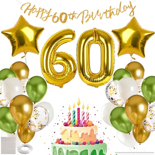 MIEWAA 60 Jahre Geburtstag Deko Luftballons Set Geburtstagsdeko mit 60th HAPPY BIRTHDAY Banner Latexballons Konfetti Ballons Folienballons Partydeko für Frau Mann Grün-Gold-Weiß MIEWAA 60 Jahre Geburtstag Deko Luftballons Set Geburtstagsdeko mit 60th HAPPY BIRTHDAY Banner Latexballons Konfetti Ballons Folienballons Partydeko für Frau Mann Grün-Gold-Weiß von MIEWAA