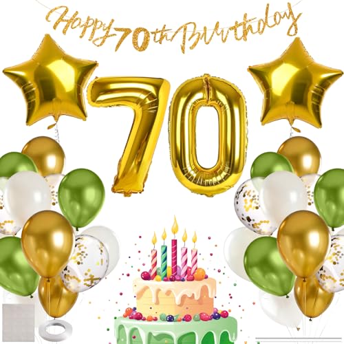 MIEWAA 70 Jahre Geburtstag Deko Luftballons Set Geburtstagsdeko mit 70th HAPPY BIRTHDAY Banner Latexballons Konfetti Ballons Folienballons Partydeko für Frau Mann Grün-Gold-Weiß MIEWAA 70 Jahre Geburtstag Deko Luftballons Set Geburtstagsdeko mit 70th HAPPY BIRTHDAY Banner Latexballons Konfetti Ballons Folienballons Partydeko für Frau Mann Grün-Gold-Weiß von MIEWAA