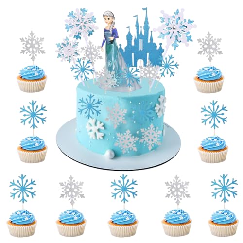 Anime Tortenfigur Eiskönigin Tortendeko Kuchen Deko Prinzessinnen Tortendeko Schneeflocke Happy Birthday Kuchen Topper Muffin Deko Torte für Geburtstag,Hochzeit, Weihnachten-c von MIFKLMV