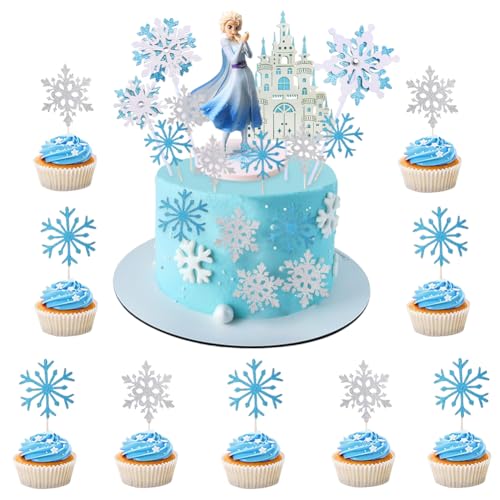 Anime Tortenfigur Eiskönigin Tortendeko Kuchen Deko Prinzessinnen Tortendeko Schneeflocke Happy Birthday Kuchen Topper Muffin Deko Torte für Geburtstag,Hochzeit, Weihnachten-d von MIFKLMV