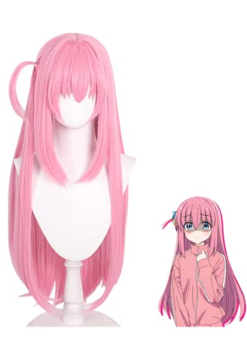 Anime BOCCHI THE ROCK! Cosplay Perücke, Gotoh Hitori Perücke, Rosa Langhaar Rollenspiel Perücken mit Perücke Cap, für Halloween Kostüm Party von MIGUOO