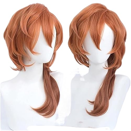 Anime Bungo Stray Dogs Cosplay Perücke, Nakahara Chuuya Perücke, Orange langes Haar mit kostenloser Perücke Cap, für Halloween, Party, Karneval Anime Bungo Stray Dogs Cosplay Perücke, Nakahara Chuuya Perücke, Orange langes Haar mit kostenloser Perücke Cap, für Halloween, Party, Karneval von MIGUOO