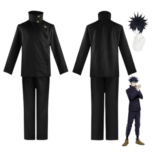 Anime Jujutsu Kaisen Fushiguro Megumi Cosplay Outfit Halloween Party Uniform Kostüm + Perücke (Black,S) von MIGUOO