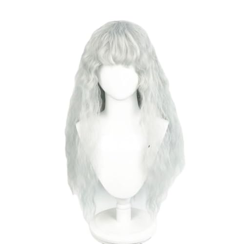 MIGUOO Anime Berserk Griffith Cosplay Perücke, Silberweiße Lange Locken Haar Perücken Rollenspiel Perücken, Für Halloween Kostüm Party Mit Perücke Cap von MIGUOO